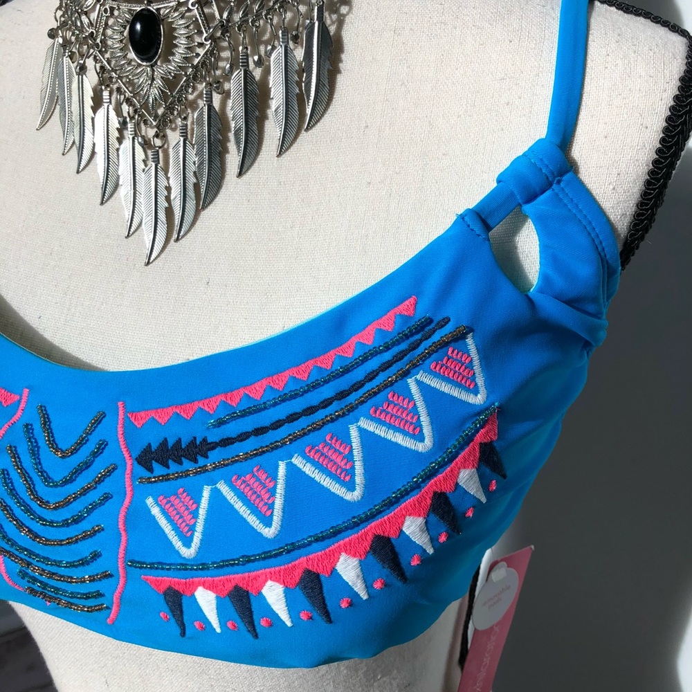 NEW Xhilaration Aztec Blue Beaded Padded Bikini Top Size XL - Picture 3 of 10
